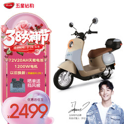 ZUB 五星钻豹 电动摩托车 72V20AH电瓶车1200W电机长续航电动车G2 梦幻浅梦蓝