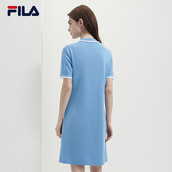 FILA 斐乐 ILA斐乐女子编织连衣裙2024夏季新款连身裙时尚休闲翻领短袖裙子