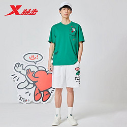 特步AGAHO联名丨短裤趣味印花透气针织五分裤男裤
