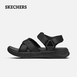 SKECHERS 斯凯奇 夏季透气男款简约舒适露趾沙滩鞋魔术贴凉鞋轻便耐磨休闲户外鞋 BBK全黑色 41