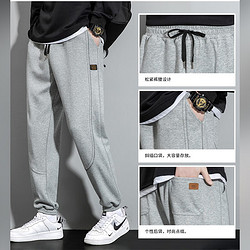 KABANGLANG 卡邦狼 秋季新款加绒运动休闲裤宽松港风潮牌长裤韩版束脚潮流裤子男 浅灰色 2XL