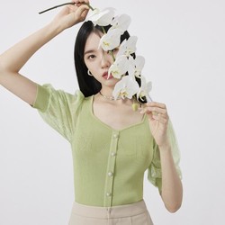 CHIU&middot;SHUI 秋水伊人 玫瑰蕾丝短袖袖毛针织衫上衣甜美优雅毛衣