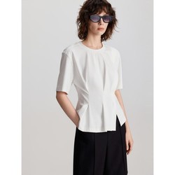 ELLE 她 都市休闲风 不对称短袖收腰上衣