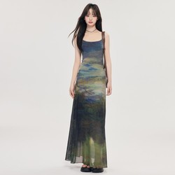 尔给 连衣裙女显瘦气质长裙复古优雅修身吊带裙