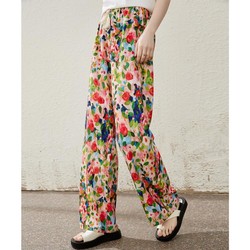 a02 国风新中式水墨染碎花设计薄款阔腿裤2024夏季个性女式休闲裤