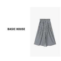 BASIC HOUSE 百家好 复古黑白格子阔腿裙裤夏季新款小个子七分裤子