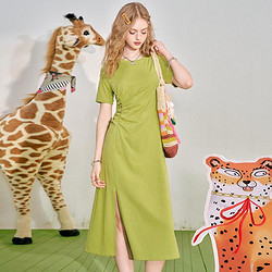 ELF SACK 妖精的口袋 24夏款收腰褶皱开叉T恤裙女气质显瘦裙子