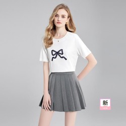 限尺码：她池 2024夏装新女士蝴蝶结印花短袖显瘦上衣