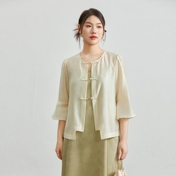 纤莉秀 大码女装国风新中式外套温柔精致盘扣上衣胖mm2024夏款