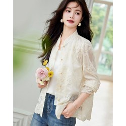 KEMANYA 珂曼雅 2024夏季新款气质新中式松弛感绣花空调衫蕾丝罩衫女式外套