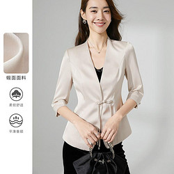 ONEBUYE 晚白 2024春季新款新中式国风气质缎面一粒扣修身减龄西装外套女