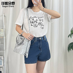 Sogni D’oro 莎妮朵罗 微胖显瘦大码女装胖mm夏装新款2024印花遮肚T恤宽松棉上衣女