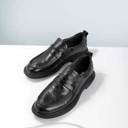 BeLLE 百丽 褶皱商务鞋男士夏牛皮革套脚短笛透气休闲皮鞋乐福鞋