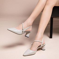 goldlion 金利来 舒适羊面羊垫 简约优雅女凉鞋圆头中跟后空凉鞋女鞋