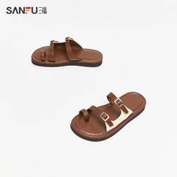 SANFU 三福 拖鞋女夏季海滨度假风亮片拼接凉拖双搭扣条带女鞋832136
