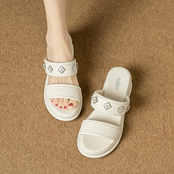 goldlion 金利来 24年简约舒适坡跟拖鞋显高时装拖鞋女鞋圆头凉拖鞋女外穿一字拖