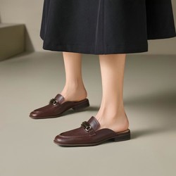 ST&SAT 星期六 复古金属扣穆勒鞋女24年春季新款后空低跟通勤鞋