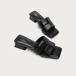 goldlion 金利来 24年款编织风法式小方头舒软羊皮潮流时装拖鞋粗低跟女鞋