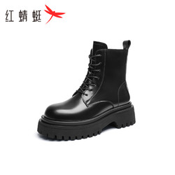 RED DRAGONFLY 红蜻蜓 短靴2023秋冬新款系带马丁靴时尚出街厚底增高加绒保暖女靴