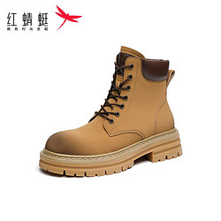 RED DRAGONFLY 红蜻蜓 大黄靴女2022秋季新款厚底鞋子英伦大头高帮短靴女款马丁靴