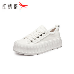 RED DRAGONFLY 红蜻蜓 饼干帆布鞋2024夏季新款女鞋百搭厚底松糕鞋潮流小白鞋休闲