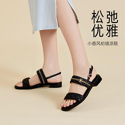 C.BANNER 千百度 2024夏季新款沙滩凉鞋女平底小香风一字带时装女凉鞋