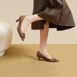 C.BANNER 千百度 高跟鞋女2024春季新款时装单鞋粗跟通勤鞋法式气质