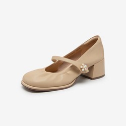 C.BANNER 千百度 芭蕾单鞋女2024春季新款玛丽珍鞋舒适羊皮高跟鞋粗跟通勤百搭