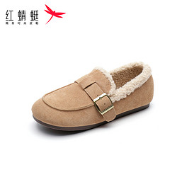 RED DRAGONFLY 红蜻蜓 雪地靴女冬季款女鞋加绒保暖豆豆一脚蹬鞋子舒适棉鞋毛毛鞋