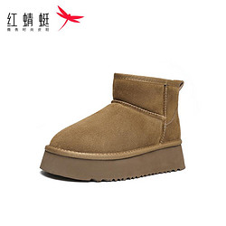 RED DRAGONFLY 红蜻蜓 雪地靴女款2022冬季新款加绒厚底保暖低筒棉鞋女百搭雪地靴