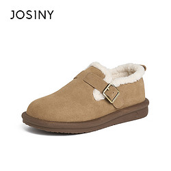 JOSINY 卓诗尼 加绒勃肯鞋女2023冬季新款平底棉鞋毛毛鞋保暖一脚蹬女鞋