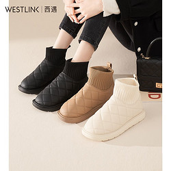 WESTLINK 西遇 雪地靴女2023年冬季袜靴保暖靴子女加绒短靴潮D0024114
