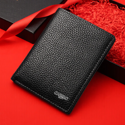 CARTELO 卡帝乐鳄鱼 钱包男士短款钱包多功能钱夹头层牛皮革竖款多卡位休闲男皮夹黑色