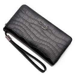 Crocodile 鳄鱼恤 真皮高档鳄鱼纹头层牛皮时尚手包男士长款钱包男T563黑 大鳄鱼纹