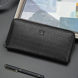 goldlion 金利来 男士手包时尚压花纹牛皮革男包商务时尚手拿包大容量拉链包FA641063-211 实用送爸爸