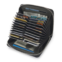 Mexican 稻草人 卡包男真头层牛皮名片夹大容量皮套多卡位卡包风琴卡套证件套黑色生日礼物父亲节礼物实用送爸爸中年高档