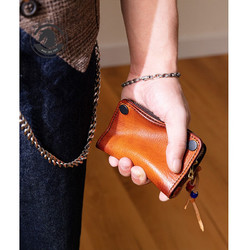 ANDSEEYOU 品牌 钥匙包男 头层牛皮男士手包 大容量手工真皮复古汽车钥匙包卡包 简约多功能小包 棕色