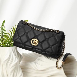 goldlion 金利来 女包单肩包牛皮几何菱格女士斜挎包链条菱格包