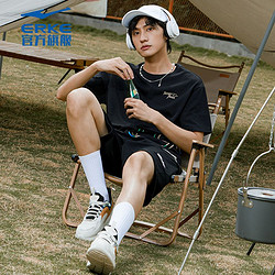 ERKE 鸿星尔克 男2023年夏季电池熊猫短袖T恤上衣潮时尚圆领针织衫休闲