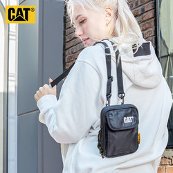 CAT 卡特彼勒 单肩包皮带包两用斜挎包小包便携潮迷你手机包翻男女黑 83708