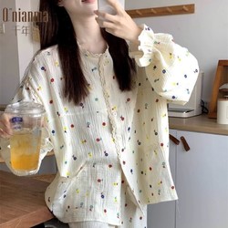 百亿补贴：千年马 睡衣女春秋ins风韩版薄款甜美蕾丝边碎花可外穿家居服套装