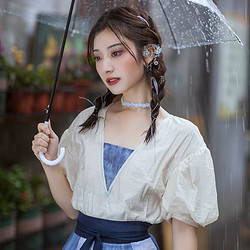 花朝记 山水清音&middot;薄露 花朝记汉服原创 对襟泡泡袖假两件汉元素齐腰破裙