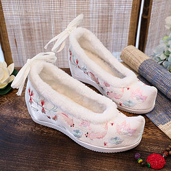 悦依瑞 原创古风淡雅中国风搭配鞋子汉服女增高绣花鞋秋冬季加厚加绒坡跟