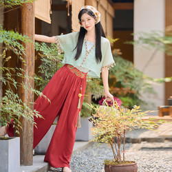重回汉唐 汉元素改良唐背子松紧裤汉服女款国风新中式