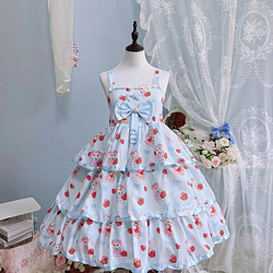 鲁伊森 lolita裙正版全套日常三段裙Lolita日常可爱背带裙蝴蝶结 蓝 S