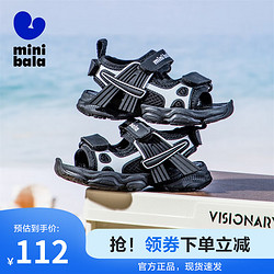 mini balabala 迷你巴拉巴拉 MINI BALA迷你巴拉童鞋儿童凉鞋夏季户外透气耐磨男女童宝宝休闲时尚运动鞋 黑色 18码 脚长11.2-11.9cm