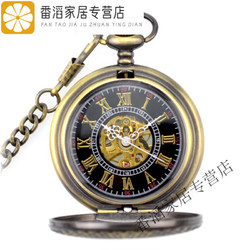 创京懿选 机械怀表夜光怀表复古机械非自动发条老式男士翻盖怀旧古董可放照 古铜色(表盒+皮绳+铁链)