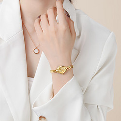 SKHL 时空回廊 手表女时尚精致小巧气质品牌休闲小金表女士石英表生日礼物送女友 钢黄金色