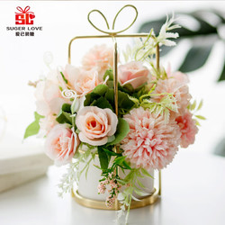 SUGER LOVE 爱已装糖 仿真花假花摆件塑料花玫瑰花金属陶瓷花瓶客厅摆件餐桌花摆花粉色