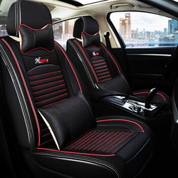 汽车坐垫 2020新款亚麻汽车座垫四季通用凉垫车垫4S店全包汽车座套 亚麻车座套-黑色 * *2件